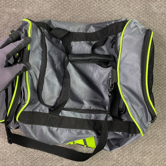 Adidas Duffle Bag Gray Neon Yellow Defender IV 2015 Shoulder Strap Duffel Gym - Picture 8 of 14